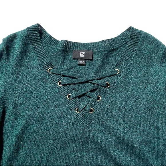 IZ Byer | Green long sleeve sweater dress lace up chest - Picture 2 of 13